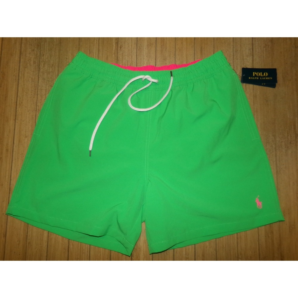 Polo Ralph Lauren Mens Traveler Swim Trunks Green Pink Pony Large NWT